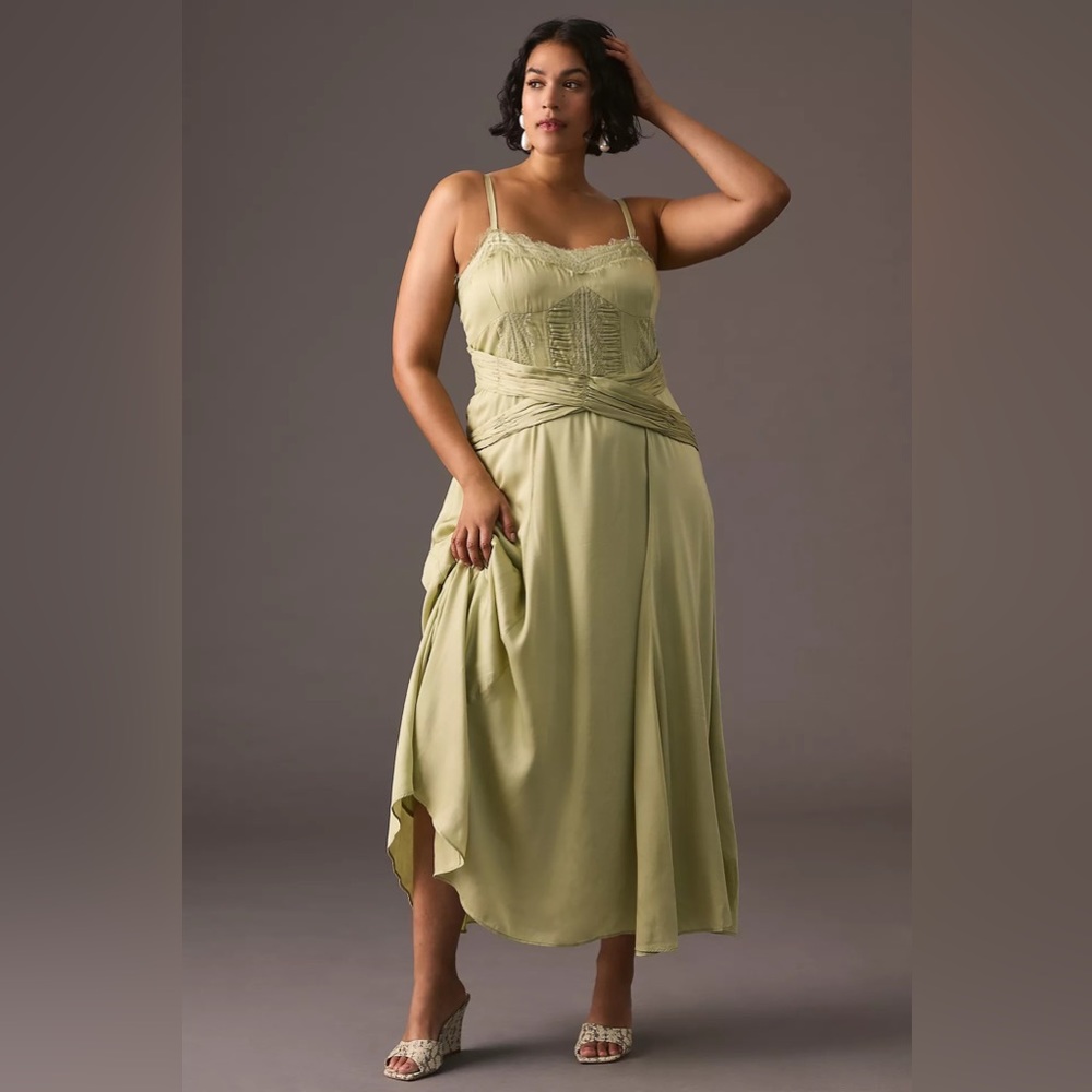 Anthropologie Let Me Be A-Line Lace-Trimmed Midi Dress